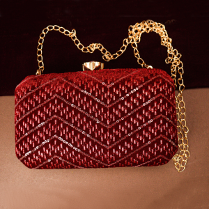 Maroon Sequins Embroidery Fabric Clutch