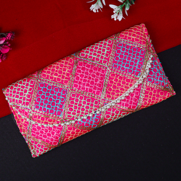 Handcrafted Sequin-Embroidered Clutch Purse with Pearl Detailing - Image 11