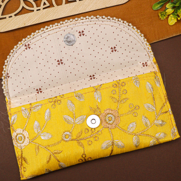 Handcrafted Floral Embroidered Clutch Purse with Pearl Detailing - Image 2