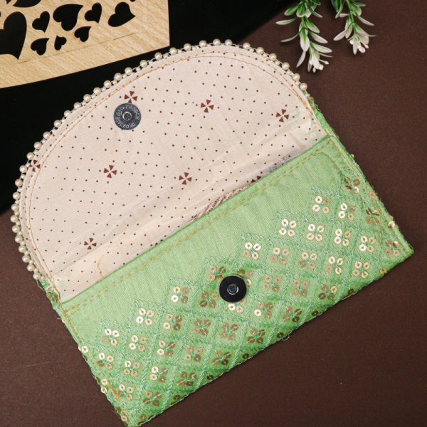 Handcrafted Ethnic Embroidered Clutch Purse with Pearl Detailing - Image 8