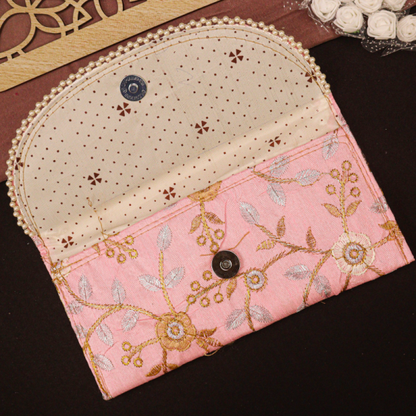 Handcrafted Floral Embroidered Clutch Purse with Pearl Detailing - Image 4