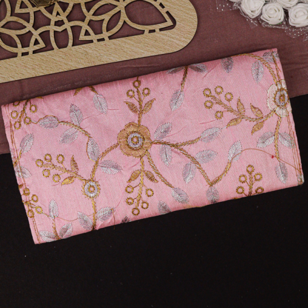 Handcrafted Floral Embroidered Clutch Purse with Pearl Detailing - Image 5