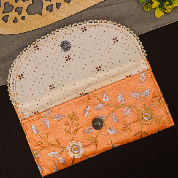 Handcrafted Floral Embroidered Clutch Purse with Pearl Detailing - Image 7