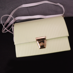 Modern Pastel Green Ribbed Shoulder Bag with Gold-Tone Clasp