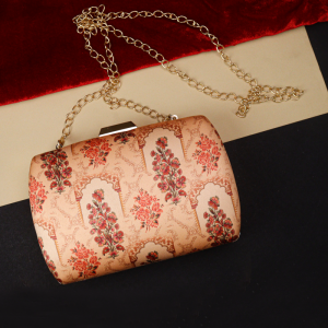 Vintage-Inspired Floral Print Clutch with Gold Chain –Pretty Traditional Design