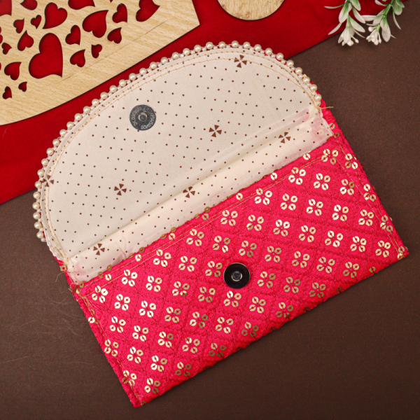 Handcrafted Ethnic Embroidered Clutch Purse with Pearl Detailing - Image 7